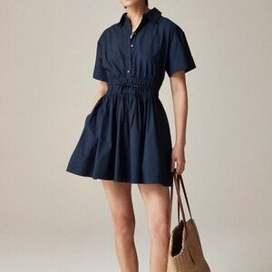 NWT J. CREW Elena Mini Shirtdress 100% Cotton Poplin Navy Blue Size 6